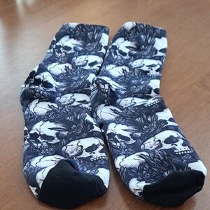 Skull Patterned Black and White Socks Unisex One Size